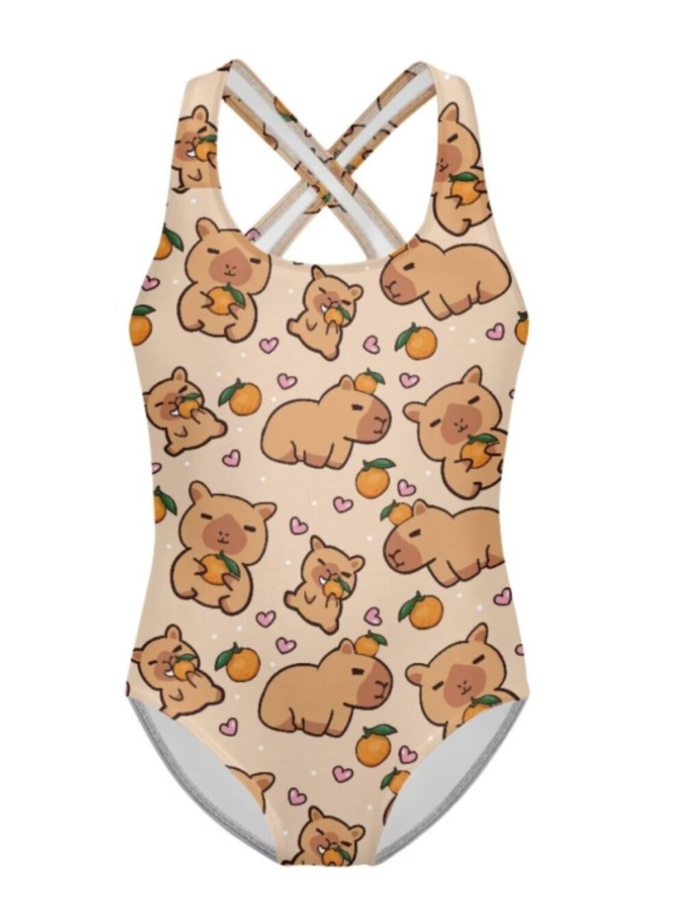 Jekioweii Girls One Piece Swimsuit - Capybara Orange, 11-12 Years